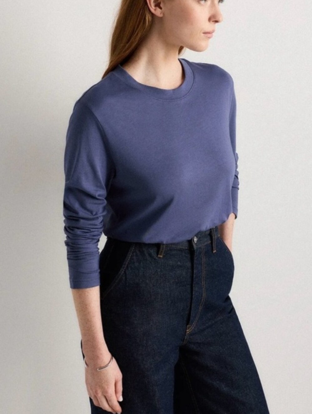 Quince Relaxed Long Sleeve Tee Storm Blue Size Medium Cotton Modal